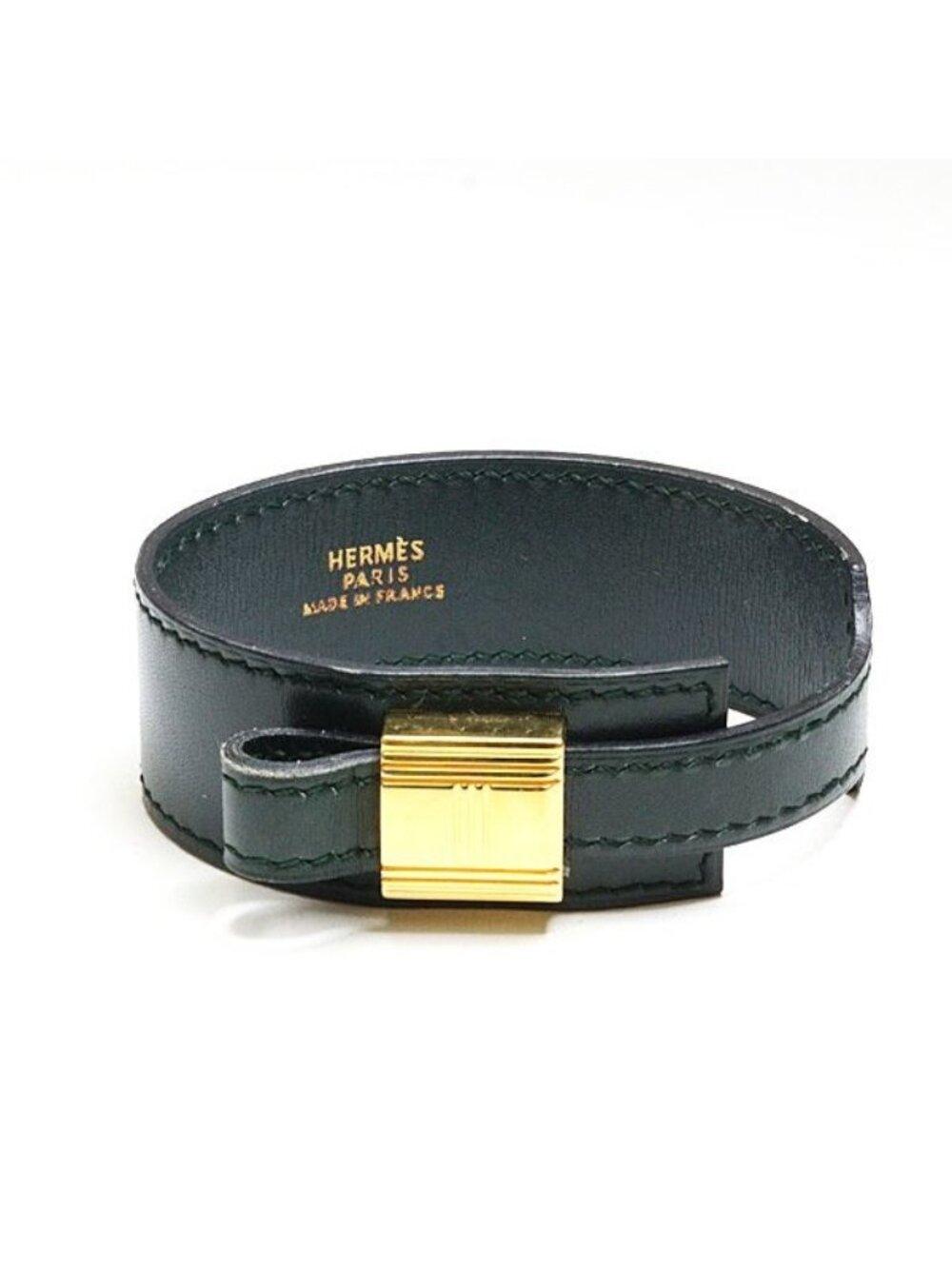 Hermes Leather Bracelet Artemis Box Calf Black Gold Kelly Cadena